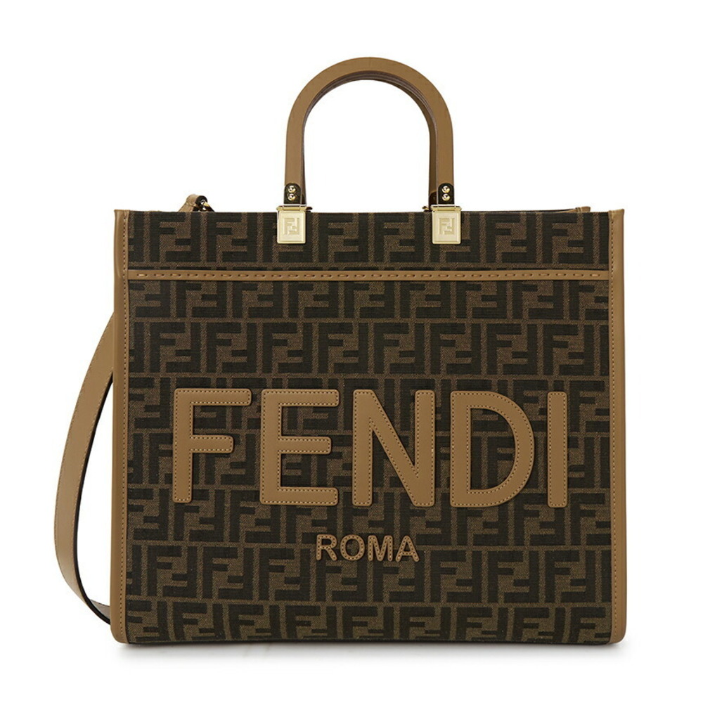 FENDI FF Jacquard Shopper Tote Shoulder Bag Brown